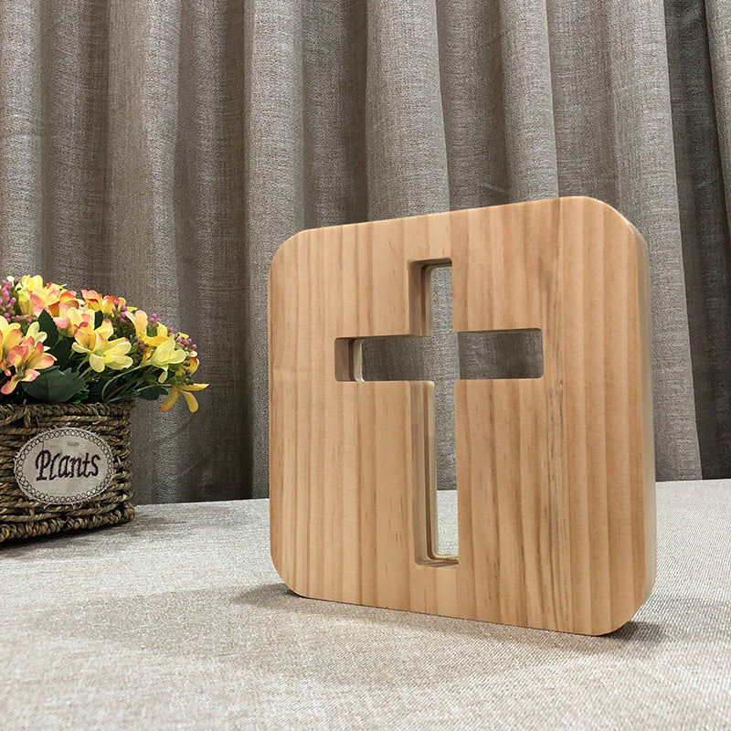 Solid Wood Cross LED Lamp