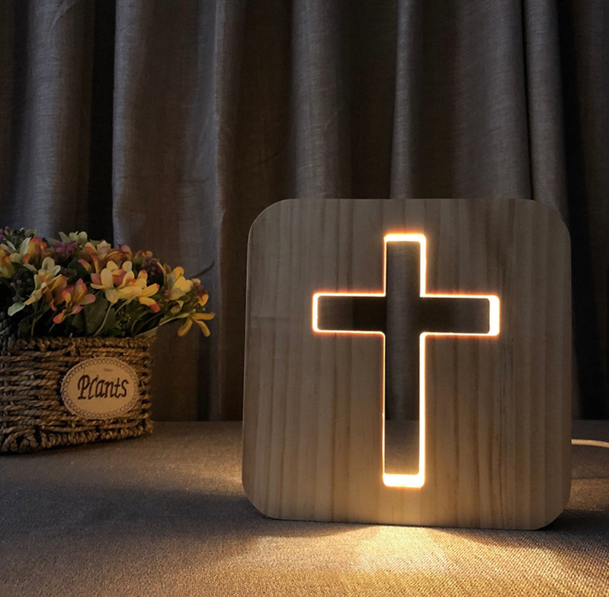 Solid Wood Cross LED Lamp