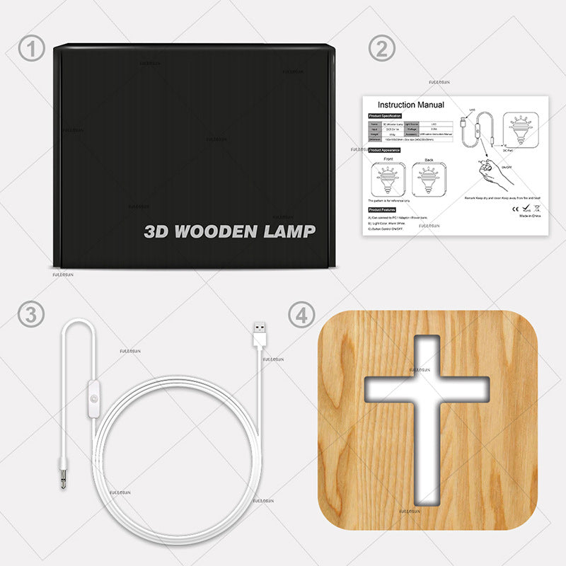 Solid Wood Cross LED Lamp